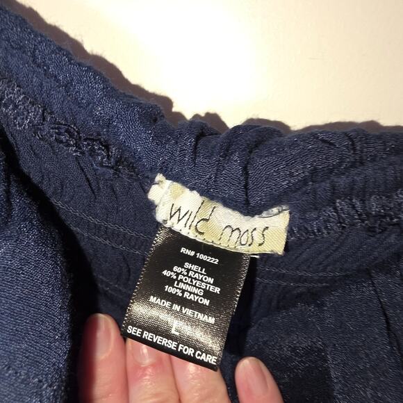 Smocked waist peasant square neck dress Large Navy Rayon Puff Sleeve Cottagecore - Picture 9 of 9